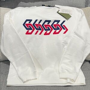 Gucci White Crewneck Sweater with Red and Blue Graphic